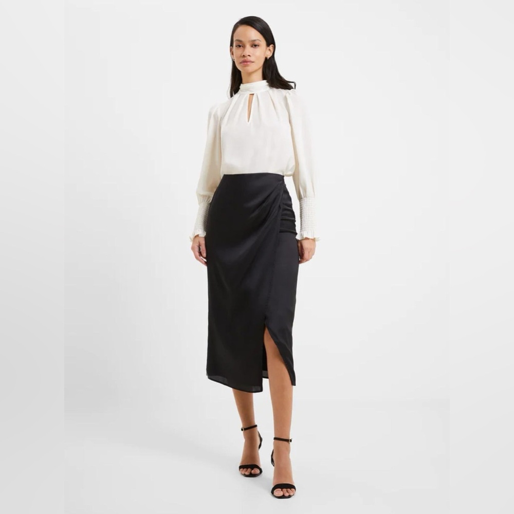 French Connection Inu Satin Midi Wrap Skirt In Blackout
